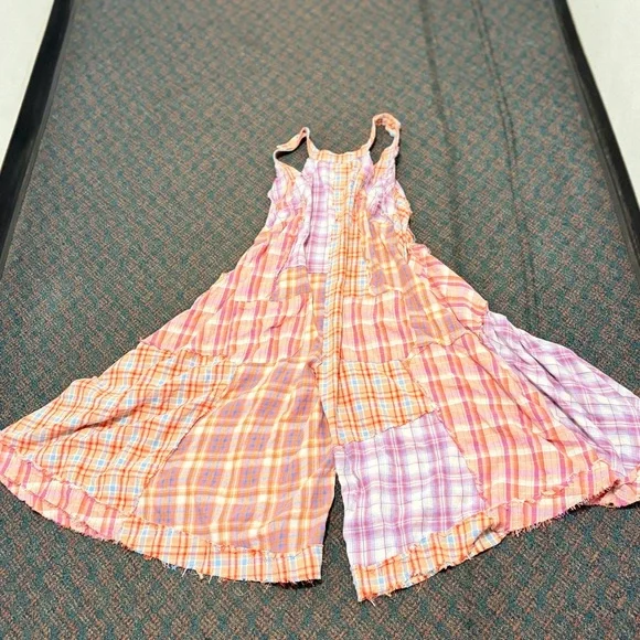 Oli & Hali large loose fit distressed style Mixed Plaid wide leg jumpsuit romper - Picture 3 of 11